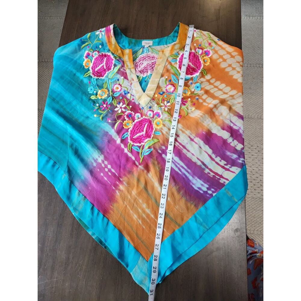 Tashia London Women's Silk Sheer V-neck Embroidered Poncho Top Multicolor Large - Picture 7 of 10